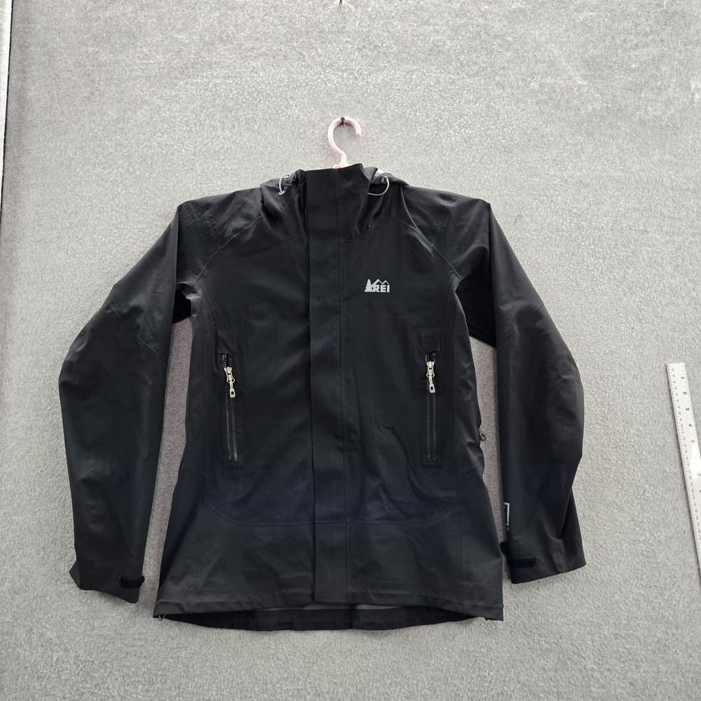 REI Women Jacket M Black Rainer Logo Zipper Long Sleeve READ